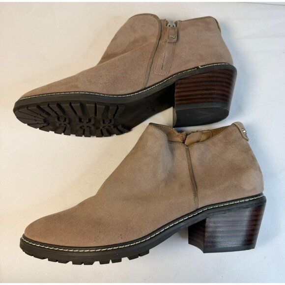 Sam Edelman Pryce Women's Size 8.5M Taupe Suede Zip Block Heel Ankle Bootie - Picture 7 of 16